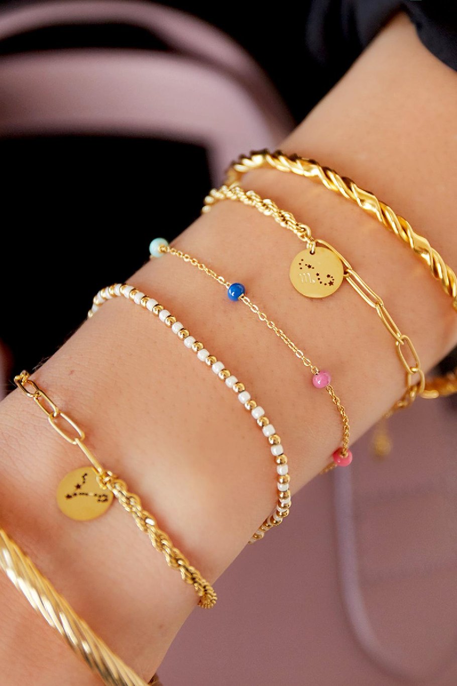 Bracelet grosses perles colorées Argenté Acier inoxydable Image2